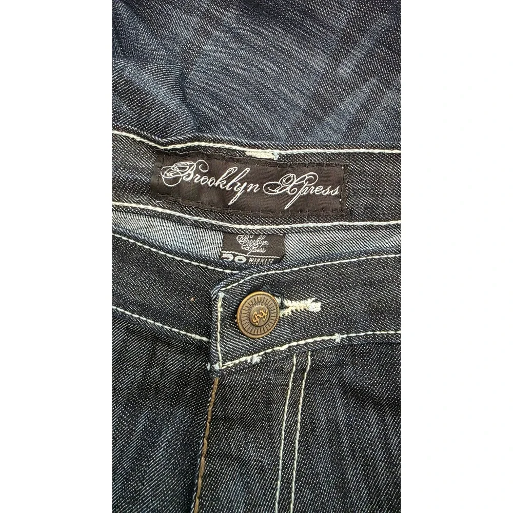 Brooklyn Xpress Mens Straight Leg Jeans Dark Wash Blue Denim W38 L32 Y2K Style